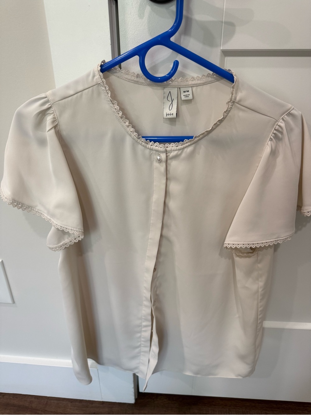 Joie Cream Lace-Edge Flutter Sleeve Top